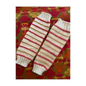 Vintage Knit Legwarmers 70s 80s Ivory Red Yellow Retro